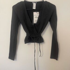 Zara Black Long Sleeve Wrap Blouse with Tie Front